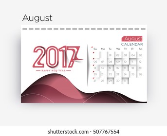 Happy new year 2017 August Calendar - New Year Holiday design elements for holiday cards, calendar banner poster for decorations, Vector Illustration Background.