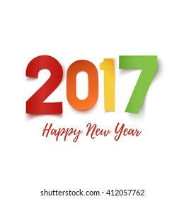 Happy New Year 2017 background. Colorful paper typeface isolated on white. Greeting card template. Vector illustration.