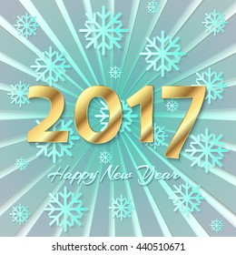 Happy New Year 2017 background. Calendar template. Colorful, hand drawn paper typeface on celebration background. Greeting card template. Vector illustration.