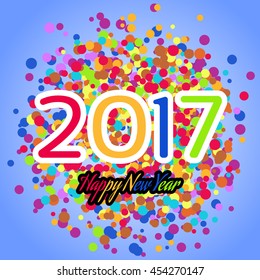 Happy New Year 2017 background. Happy holidays card with irregular colorful circles. Creative design for your greetings card, flyers, posters, brochure, banners, calendar