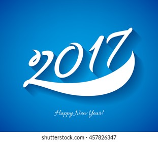 Happy New Year 2017 background. Calendar design typography calligraphic vector illustration. Paper white digits with shadows on colorful background.