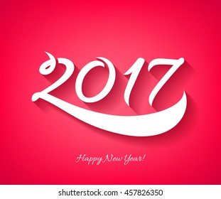 Happy New Year 2017 background. Calendar design typography calligraphic vector illustration. Paper white digits with shadows on colorful background.