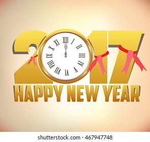 Happy New Year 2017 background with gold clock