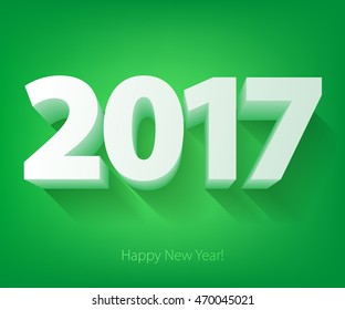 Happy New Year 2017 background. Calendar design typography vector illustration. 3D white digits with shadows on green back.