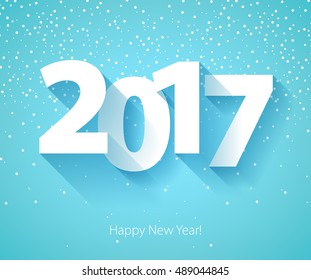 Happy New Year 2017 background. Calendar design typography vector illustration. Paper white digits design with shadows and snowflakes on colorful background.