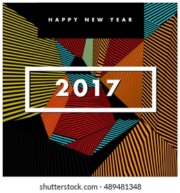 Happy New Year 2017 background. Calendar cover template. Colorful & Modern memphis style background. Greeting card vector illustration.