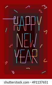 Happy New Year 2017 background. Calendar template. Colorful, hand drawn paper typeface on celebration background. Greeting card. Vector illustration.

