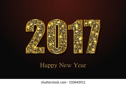 Happy New Year 2017. Background with gold sparkling texture. Vector Illustration.