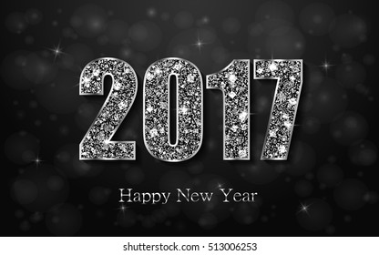 Happy New Year 2017. Background with silver sparkling texture. Vector Illustration