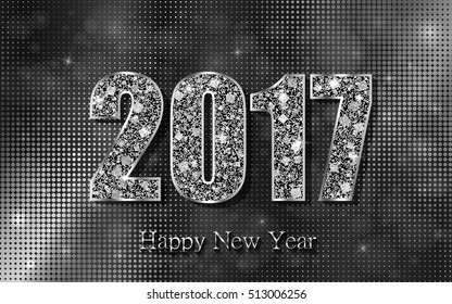 Happy New Year 2017. Background with silver sparkling texture. Vector Illustration