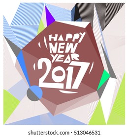 Happy New Year 2017 background. Calendar cover template. Colorful & Modern memphis style background. Greeting card vector illustration.