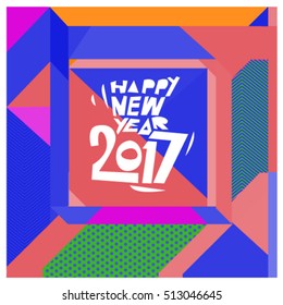 Happy New Year 2017 background. Calendar cover template. Colorful & Modern memphis style background. Greeting card vector illustration.