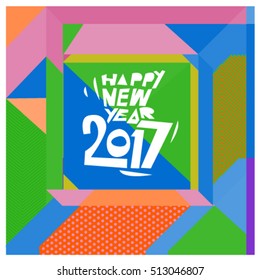 Happy New Year 2017 background. Calendar cover template. Colorful & Modern memphis style background. Greeting card vector illustration.