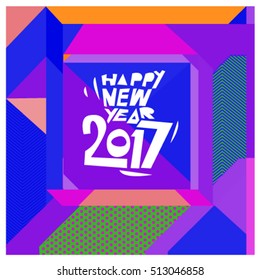 Happy New Year 2017 background. Calendar cover template. Colorful & Modern memphis style background. Greeting card vector illustration.