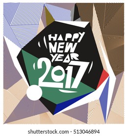 Happy New Year 2017 background. Calendar cover template. Colorful & Modern memphis style background. Greeting card vector illustration.