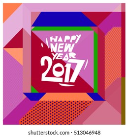 Happy New Year 2017 background. Calendar cover template. Colorful & Modern memphis style background. Greeting card vector illustration.