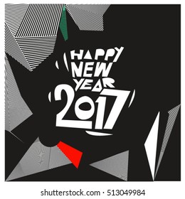Happy New Year 2017 background. Calendar cover template. Colorful & Modern memphis style background. Greeting card vector illustration.