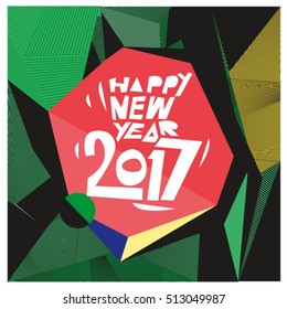 Happy New Year 2017 background. Calendar cover template. Colorful & Modern memphis style background. Greeting card vector illustration.