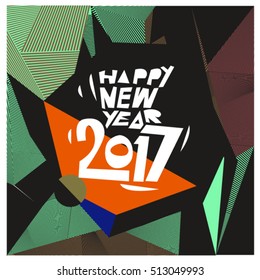 Happy New Year 2017 background. Calendar cover template. Colorful & Modern memphis style background. Greeting card vector illustration.