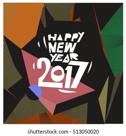 Happy New Year 2017 background. Calendar cover template. Colorful & Modern memphis style background. Greeting card vector illustration.
