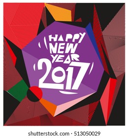 Happy New Year 2017 background. Calendar cover template. Colorful & Modern memphis style background. Greeting card vector illustration.