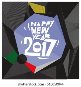 Happy New Year 2017 background. Calendar cover template. Colorful & Modern memphis style background. Greeting card vector illustration.