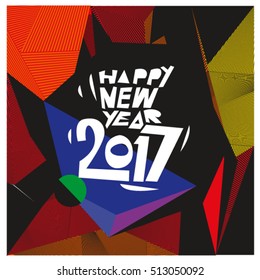 Happy New Year 2017 background. Calendar cover template. Colorful & Modern memphis style background. Greeting card vector illustration.