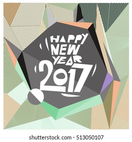 Happy New Year 2017 background. Calendar cover template. Colorful & Modern memphis style background. Greeting card vector illustration.