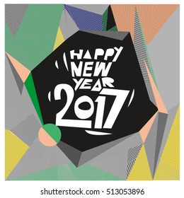 Happy New Year 2017 background. Calendar cover template. Colorful & Modern memphis style background. Greeting card vector illustration.