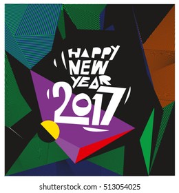 Happy New Year 2017 background. Calendar cover template. Colorful & Modern memphis style background. Greeting card vector illustration.