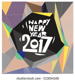 Happy New Year 2017 background. Calendar cover template. Colorful & Modern memphis style background. Greeting card vector illustration.
