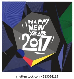 Happy New Year 2017 background. Calendar cover template. Colorful & Modern memphis style background. Greeting card vector illustration.