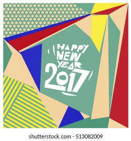 Happy New Year 2017 background. Calendar cover template. Colorful & Modern memphis style background. Greeting card vector illustration.