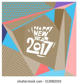 Happy New Year 2017 background. Calendar cover template. Colorful & Modern memphis style background. Greeting card vector illustration.