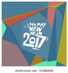 Happy New Year 2017 background. Calendar cover template. Colorful & Modern memphis style background. Greeting card vector illustration.