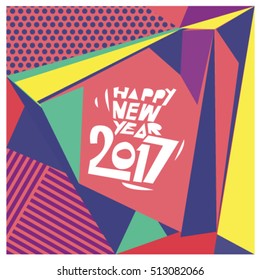 Happy New Year 2017 background. Calendar cover template. Colorful & Modern memphis style background. Greeting card vector illustration.