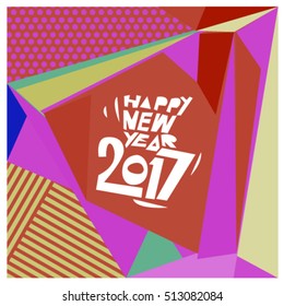 Happy New Year 2017 background. Calendar cover template. Colorful & Modern memphis style background. Greeting card vector illustration.