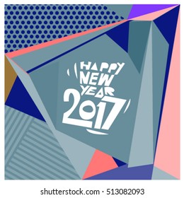 Happy New Year 2017 background. Calendar cover template. Colorful & Modern memphis style background. Greeting card vector illustration.
