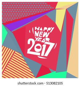 Happy New Year 2017 background. Calendar cover template. Colorful & Modern memphis style background. Greeting card vector illustration.