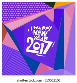 Happy New Year 2017 background. Calendar cover template. Colorful & Modern memphis style background. Greeting card vector illustration.