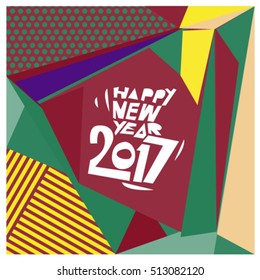 Happy New Year 2017 background. Calendar cover template. Colorful & Modern memphis style background. Greeting card vector illustration.