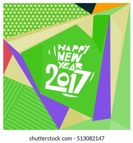 Happy New Year 2017 background. Calendar cover template. Colorful & Modern memphis style background. Greeting card vector illustration.