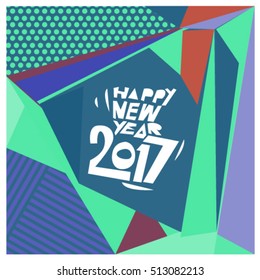 Happy New Year 2017 background. Calendar cover template. Colorful & Modern memphis style background. Greeting card vector illustration.
