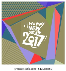 Happy New Year 2017 background. Calendar cover template. Colorful & Modern memphis style background. Greeting card vector illustration.
