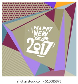 Happy New Year 2017 background. Calendar cover template. Colorful & Modern memphis style background. Greeting card vector illustration.