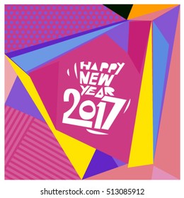 Happy New Year 2017 background. Calendar cover template. Colorful & Modern memphis style background. Greeting card vector illustration.