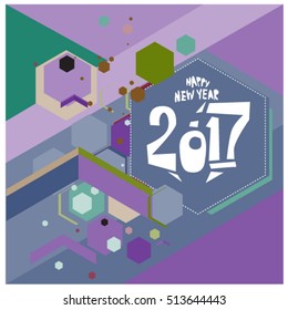 Happy New Year 2017 background. Calendar cover template. Colorful & Modern memphis style background. Greeting card vector illustration.