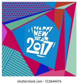 Happy New Year 2017 background. Calendar cover template. Colorful & Modern memphis style background. Greeting card vector illustration.