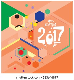 Happy New Year 2017 background. Calendar cover template. Colorful & Modern memphis style background. Greeting card vector illustration.

