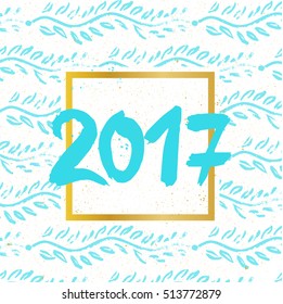 Happy New Year 2017 background. Calendar template. Colorful, hand drawn paper typeface on celebration background. Greeting card. Vector illustration.